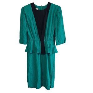 Vintage Kristina Peplum Dress Womens Size 6 Blue Polka Dot 80s Glam Rock Pinup